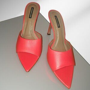 BCBGMAXAZRIA Red Leather Pointed Peep-Toe Mules, New